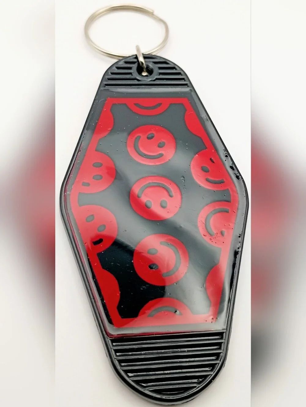 Double Sided Resin Keychain Do Not Lose Me Black Red Smiley Handmade